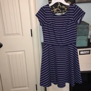 navy blue and white striped dress